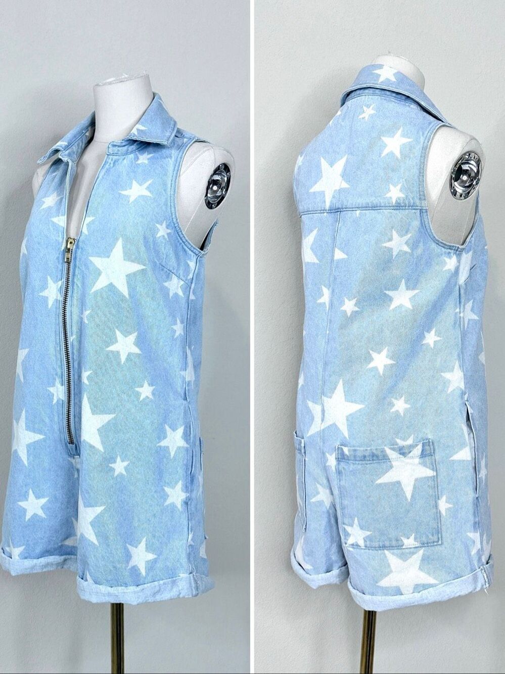 Show Me Your Mumu Reno Star Print Denim Romper Small Western Festival - Picture 13 of 16